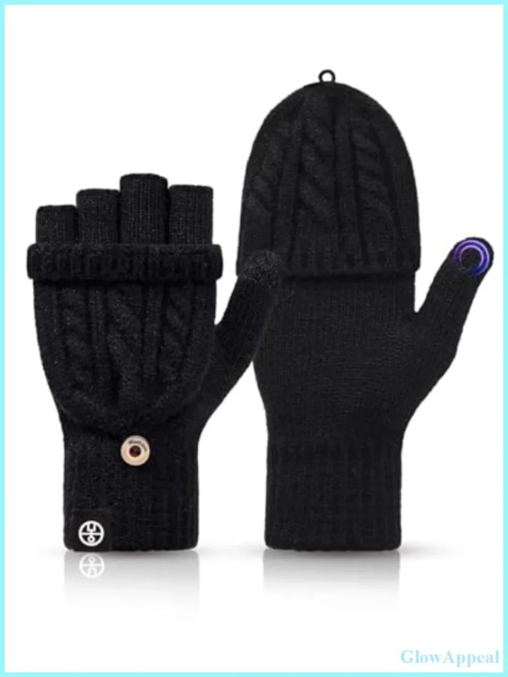 Winter Fingerless Gloves Warm Knitted Convertible Mittens Flap Touchscreen